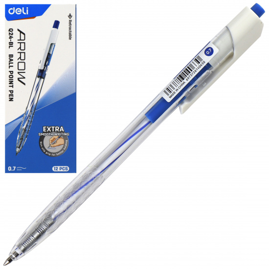 Ручка автоматическая, пишущий узел 0,7 мм, одноразовая, цвет чернил синий Deli EQ24-BL