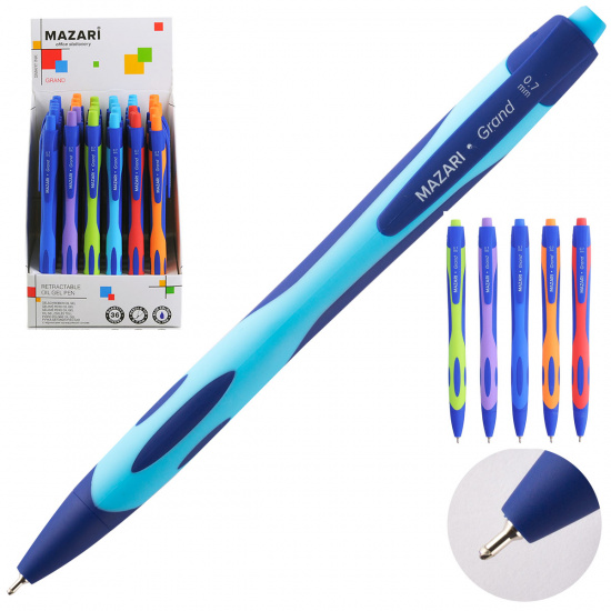 Ручка авт шар масл 0,7 игольч цветн корп Grand Smart Ink М-5758 син диспл ассорти