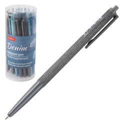 Ручка автоматическая, масляная, пишущий узел 0,7 мм, цвет чернил синий, ассорти 3 вида Denim Hatber BP_079555
