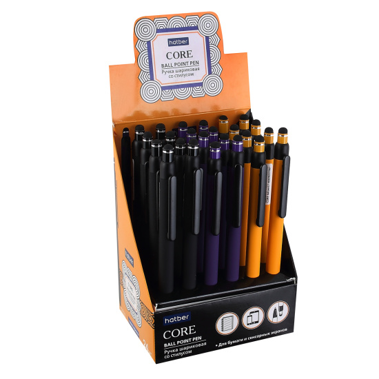 Ручка автоматическая, масляная, пишущий узел 0,7 мм, стилус, цвет чернил синий, ассорти 3 вида Core Hatber BP_066444