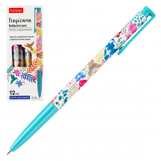 Ручка автоматическая, масляная, пишущий узел 0,7 мм, цвет чернил синий, ассорти 2 вида Tropicana Hatber BP_078445
