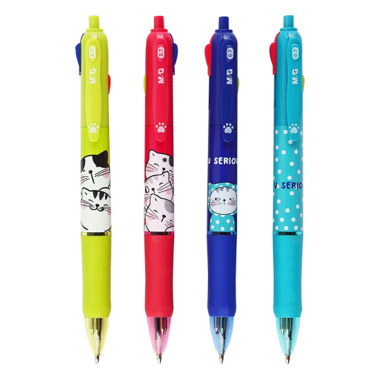 Ручка шариковая, автоматическая, 4 цвета, пишущий узел 0,7 мм Many Cats M&G 1773909