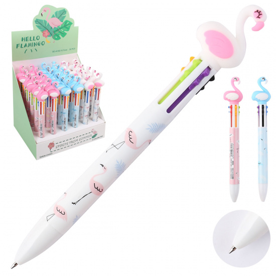 Ручка шариковая, автоматическая, 6 цветов, пишущий узел 0,7 мм Фламинго КОКОС 206119 SHEN CHAO