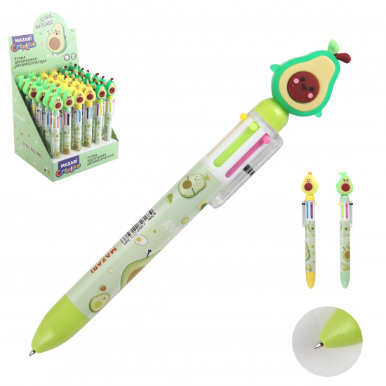 Ручка шариковая, автоматическая, 6 цветов, пишущий узел 0,7мм Joyful avocado Mazari M-7680