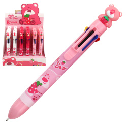 Ручка шариковая, автоматическая, 8 цветов, пишущий узел 0,7 мм Розовый мишка КОКОС 241772