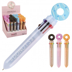 Ручка шариковая, автоматическая, 10 цветов, пишущий узел 0,7 мм Donut КОКОС 209179 SHEN CHAO