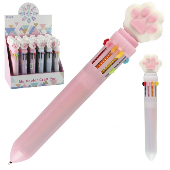 Ручка шариковая, автоматическая, 10 цветов, пишущий узел 0,7 мм Лапка КОКОС 211340 QinQin