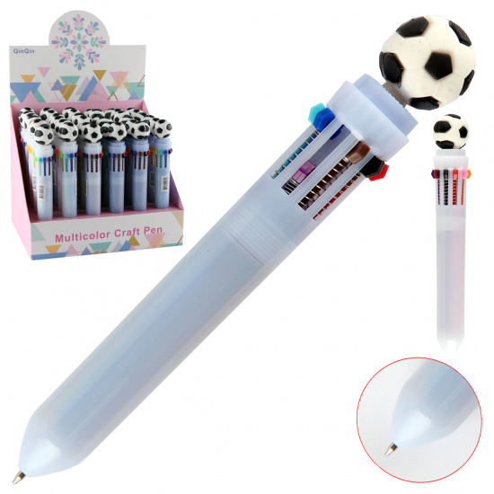 Ручка шариковая, автоматическая, 10 цветов, пишущий узел 0,7мм Мяч КОКОС 211341 QinQin