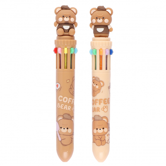 Ручка шариковая, автоматическая, 10 цветов, пишущий узел 0,7 мм Кофейный мишка КОКОС 230981 KUKI