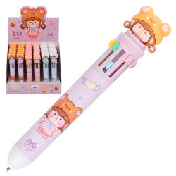 Ручка, шариковая, автоматическая, 10 цветов, пишущий узел 0,5 мм, Девочка, КОКОС, 231177