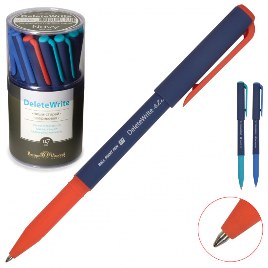 Ручка шариковая, Пиши-стирай, пишущий узел 0,7мм DeleteWrite Navy BrunoVisconti 20-0287