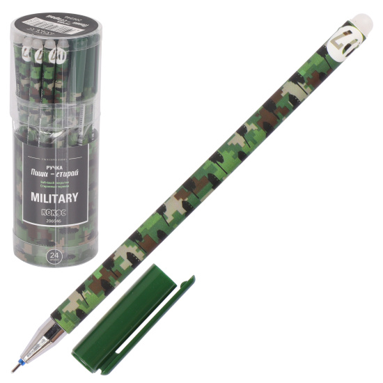 Ручка гелевая, пиши-стирай, пишущий узел 0,5 мм, цвет чернил синий Military КОКОС 206946