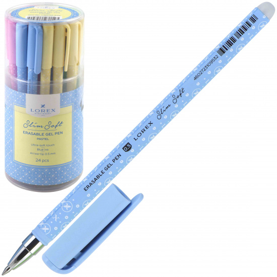 Ручка гелевая, пиши-стирай, пишущий узел 0,5 мм, цвет чернил синий Slim Soft Pastel LOREX LXEPSS-PS2*