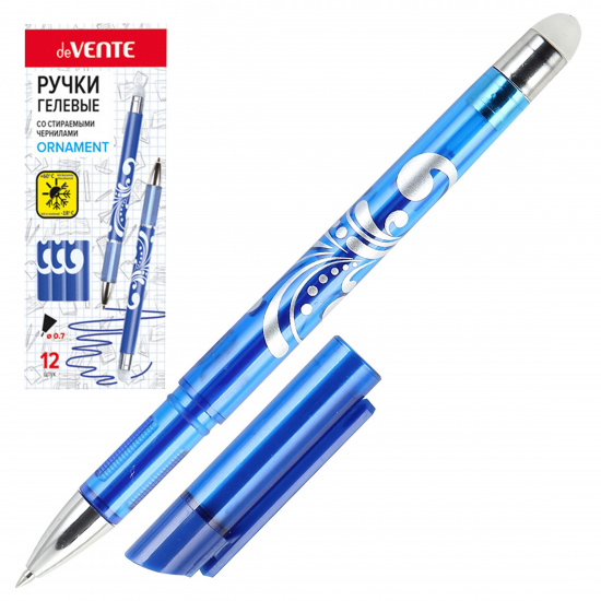 Ручка гелевая, пиши-стирай, пишущий узел 0,7 мм, цвет чернил синий Орнамент deVENTE 5051842