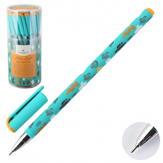 Ручка детская шариковая, 0,5мм, синий COLOR EXPLOSION.CACTUS Slim Soft LOREX LXOPSS-CE2