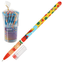 Ручка масляная, пишущий узел 0,7 мм, цвет чернил синий, ассорти 4 вида Happy fruit Mazari M-7689-70