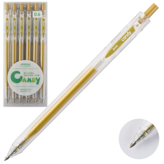 Ручка автоматическая, гелевая, пишущий узел 0,6мм, цвет чернил золотой Metallic КОКОС 207559-6