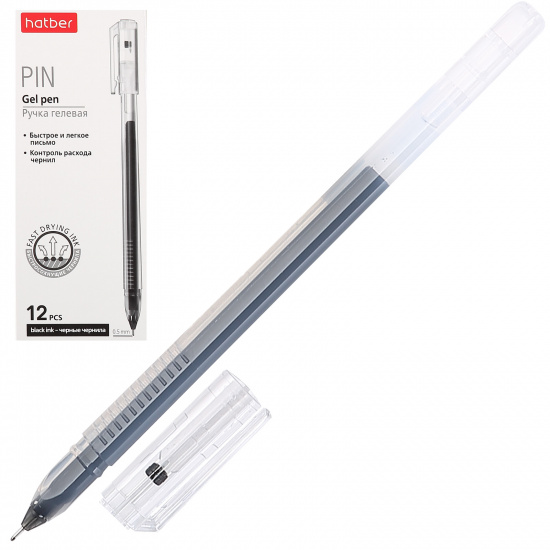 Ручка гелевая, игольчатая, одноразовая, пишущий узел 0,5 мм, цвет чернил черный Pin Hatber GP_064520