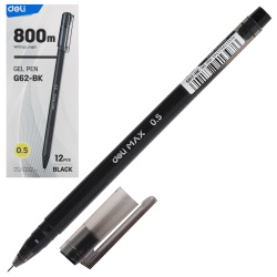 Ручка гелевая, игольчатая, одноразовая, пишущий узел 0,5 мм, цвет чернил черный MAX Deli EG62-BK