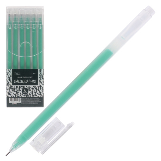 Ручка гелевая, игольчатая, одноразовая, пишущий узел 0,6 мм, цвет чернил зеленый Calligraphic КОКОС 212600