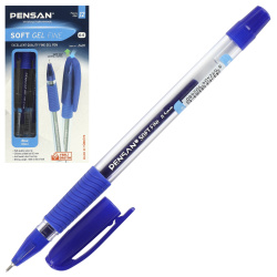 Ручка, гелевая, игольчатая, пишущий узел 0,5 мм, цвет чернил синий, Soft gel Fine, Pensan, 1553982