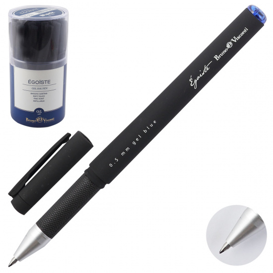 Ручка гелевая, игольчатая, пишущий узел 0,5мм, цвет чернил синий Egoiste Black BrunoVisconti 20-0128