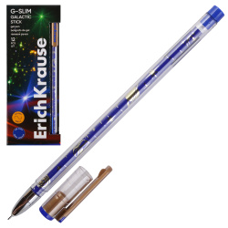 Ручка, гелевая, игольчатая, пишущий узел 0,5 мм, цвет чернил синий, G-Slim, Stick Galactic, Erich Krause, 63693