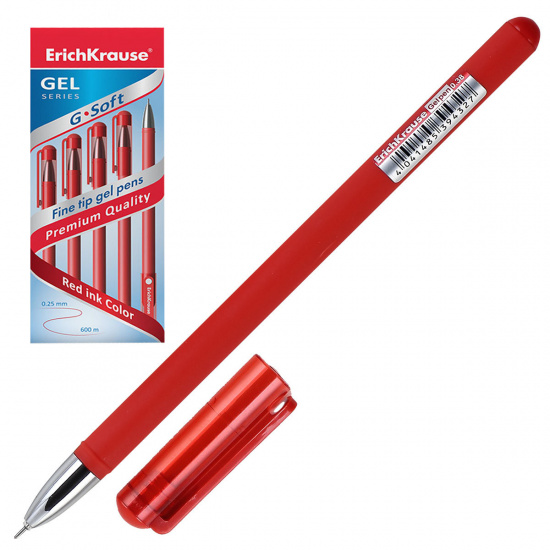 Ручка гелевая, игольчатая, пишущий узел 0,38 мм, цвет чернил красный G-SOFT Erich Krause 39432