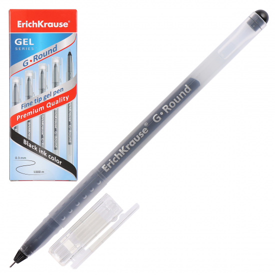 Ручка гелевая, игольчатая, одноразовая, пишущий узел 0,5 мм, цвет чернил черный G-Round Erich Krause 56535