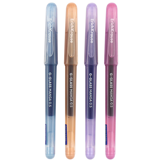 Ручка гелевая, игольчатая, одноразовая, пишущий узел 0,5 мм, цвет чернил синий, 2 вида Manga G-Glass Stick Erich Krause 61305