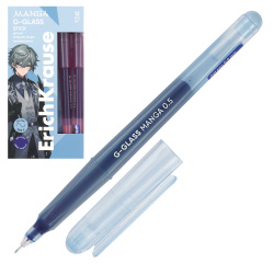 Ручка гелевая, игольчатая, одноразовая, пишущий узел 0,5 мм, цвет чернил синий, 2 вида Manga G-Glass Stick Erich Krause 61305