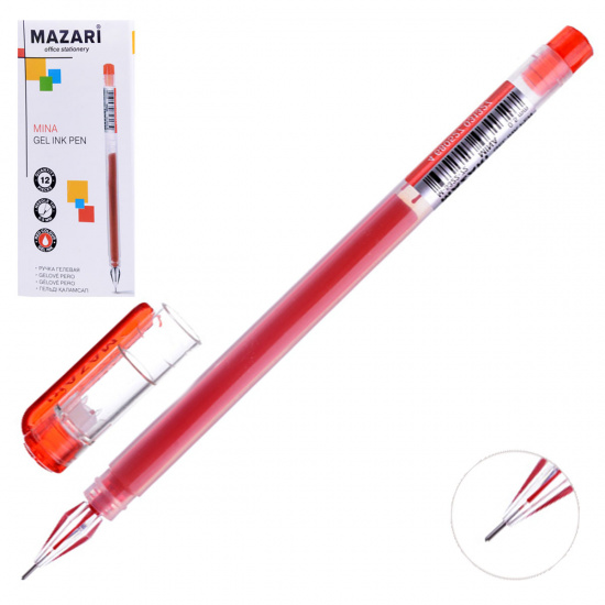 Ручка гелевая, игольчатая, пишущий узел 0,5мм, цвет чернил красный MINA Jumbo Mazari M-5322-72*