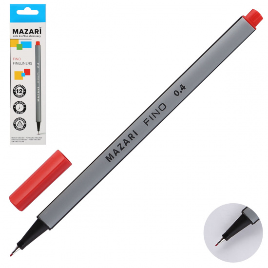 Ручка капиллярная, пишущий узел 0,4мм, цвет чернил красный Fino Mazari M-5300-72
