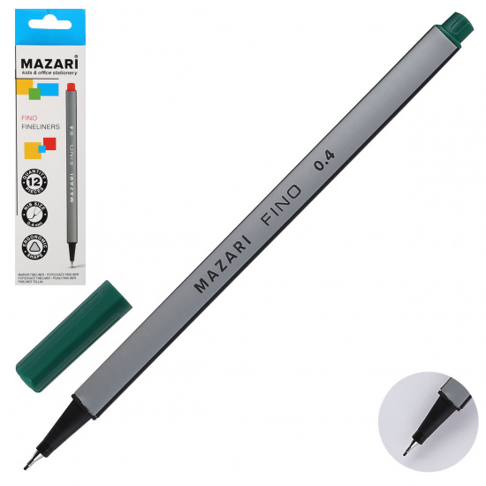 Ручка капиллярная, пишущий узел 0,4мм, цвет чернил зеленый Fino Mazari M-5300-73