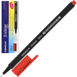 Ручка капиллярная, пишущий узел 0,4 мм, одноразовая, цвет чернил красный Fine Liner Pensan 6500/10/1599467