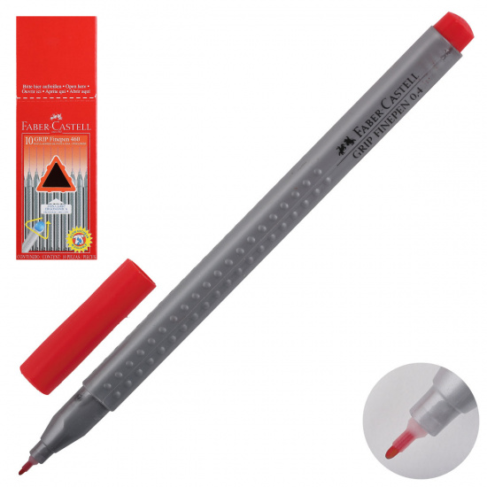 Ручка капиллярная 0,4 трехгранная Faber-Castell Grip 151621 красный картонная коробка