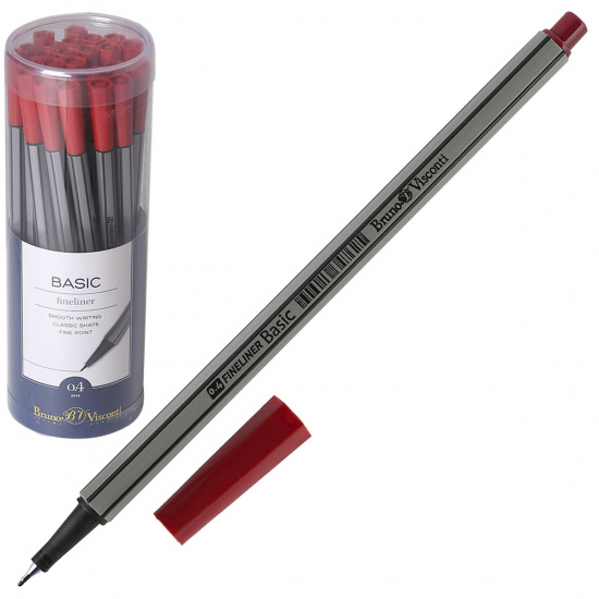 Ручка капиллярная, пишущий узел 0,4 мм, одноразовая, цвет чернил красный BASIC BrunoVisconti 36-0009