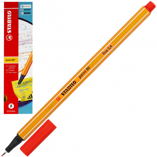 Ручка капиллярная, пишущий узел 0,4 мм, цвет чернил красный Point Stabilo 88/40