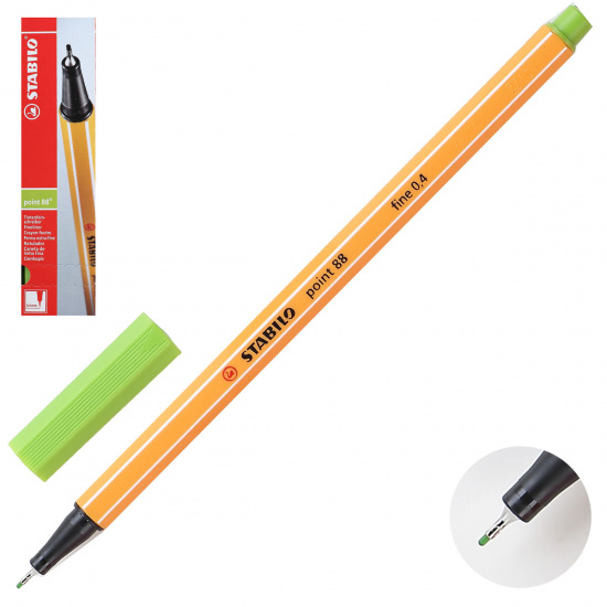 Ручка капиллярная, пишущий узел 0,4мм, цвет чернил зеленый Point Stabilo 88/33