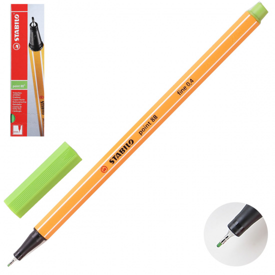 Ручка капиллярная, пишущий узел 0,4мм, цвет чернил зеленый Point Stabilo 88/43