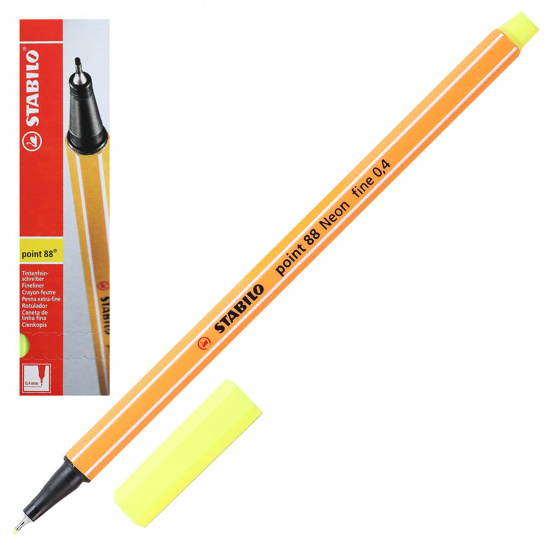 Ручка капиллярная, пишущий узел 0,4 мм, цвет чернил желтый Point Stabilo 88/024