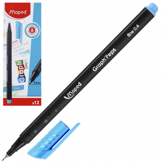 Ручка капиллярная, пишущий узел 0,4 мм, одноразовая, цвет чернил голубое небо Maped 749106
