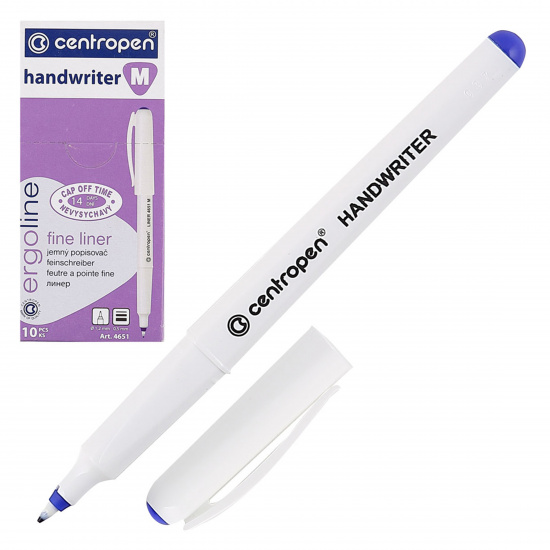 Ручка капиллярная, пишущий узел 0,5 мм, цвет чернил синий Cap off Centropen 4651/01-06