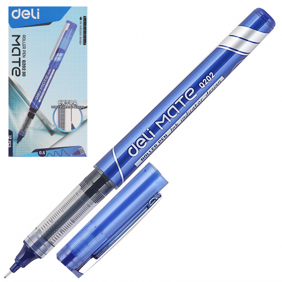 Ручка роллер пишущий узел 0,5 мм, игольчатая, одноразовая, цвет чернил синий Deli EQ20230