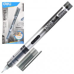 Ручка роллер пишущий узел 0,5 мм, игольчатая, одноразовая, цвет чернил черный Think Deli EQ300-BK