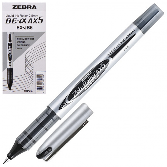 Ручка роллер пишущий узел 0,5 мм, одноразовая, цвет чернил черный DX5/AX5 Zebra 15981Z