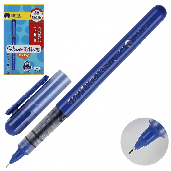 Ручка роллер пишущий узел 0,5мм, игольчатая, цвет чернил синий INKJOY PaperMate 1986307