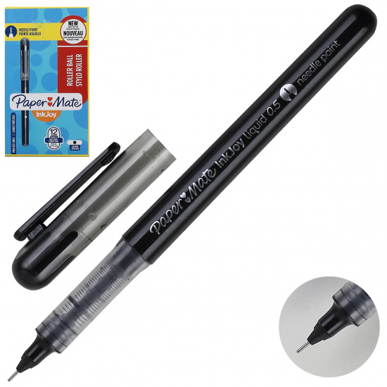 Ручка роллер пишущий узел 0,5мм, игольчатая, цвет чернил черный INKJOY PaperMate 1986306
