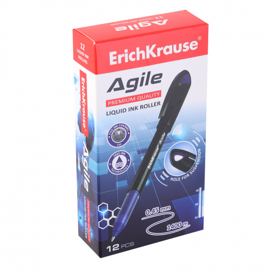 Ручка роллер пишущий узел 0,5 мм, одноразовая, цвет чернил синий Agile Erich Krause 55877