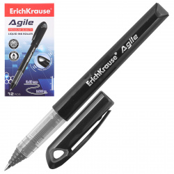 Ручка роллер пишущий узел 0,5 мм, одноразовая, цвет чернил черный Agile Erich Krause 55878